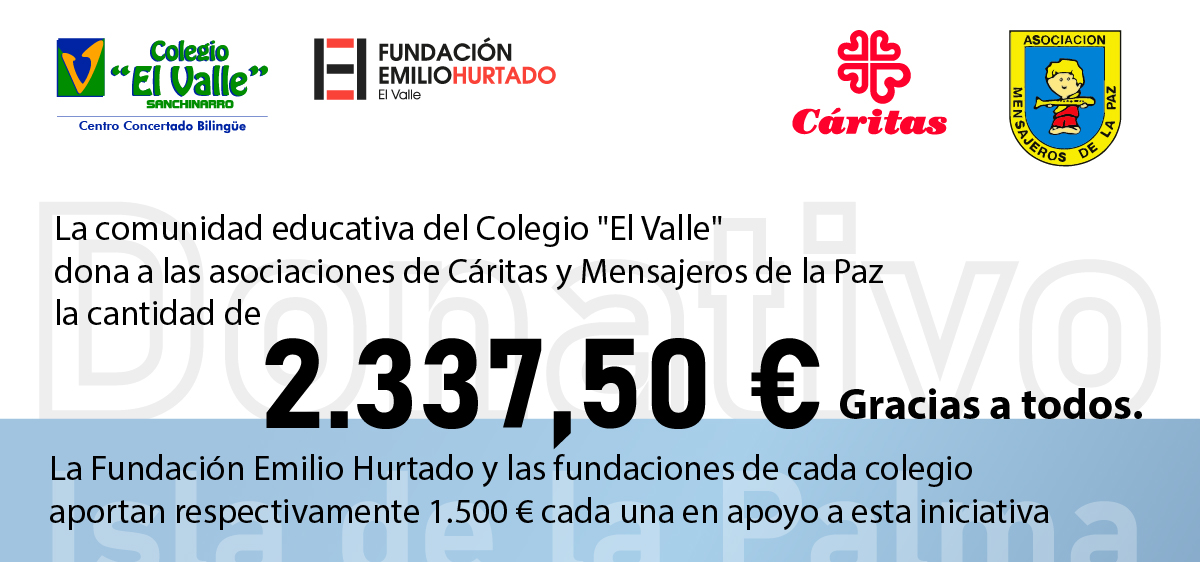 cheque de donativo del Colegio El Valle de Sanchinarro a la Isla de la Palma